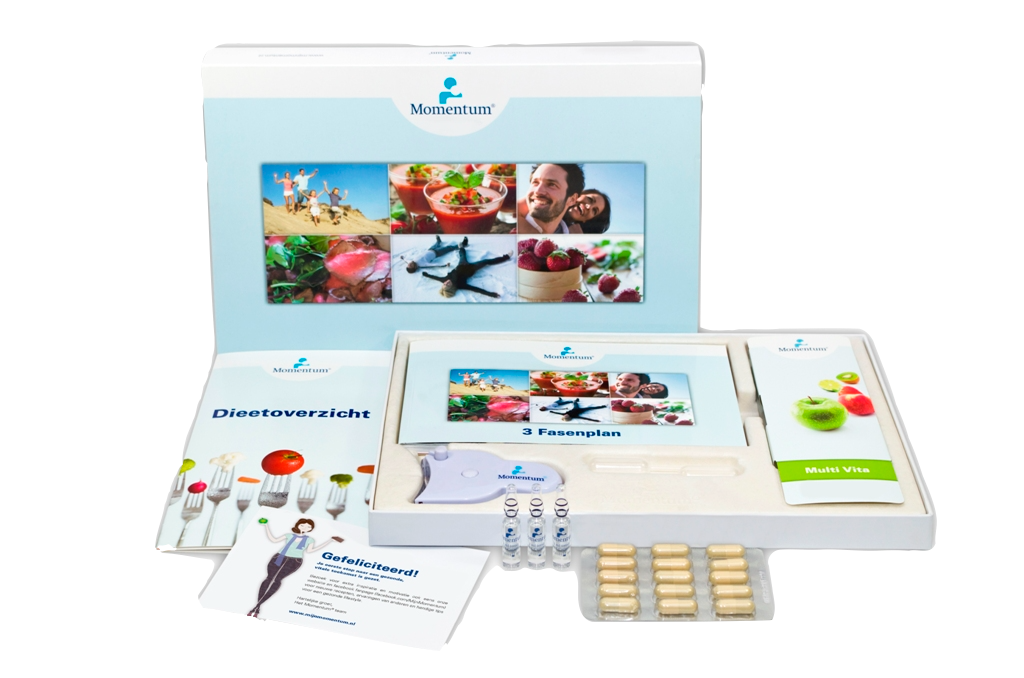 Momentum productpakket met producten en informatiemateriaal